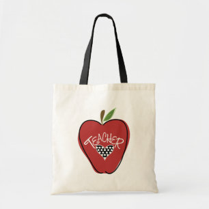 Red Apple & Heart Teacher Bag Tygkasse