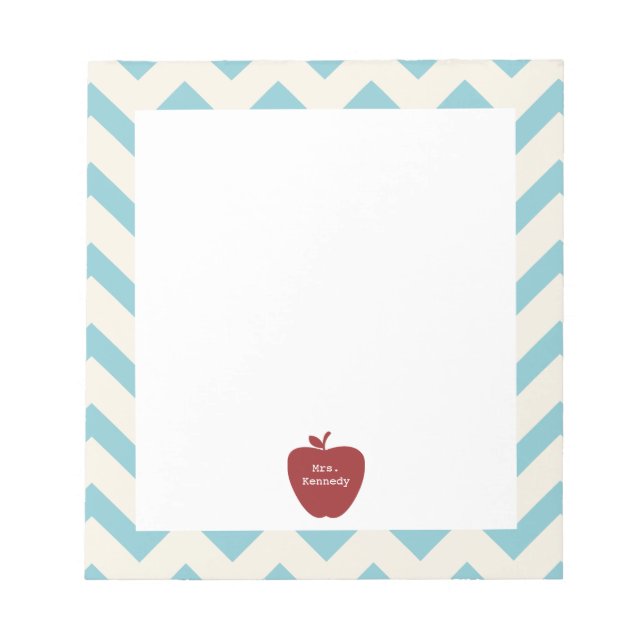Red Apple Light Blue Chevron Teacher Anteckningsblock (Framsida)