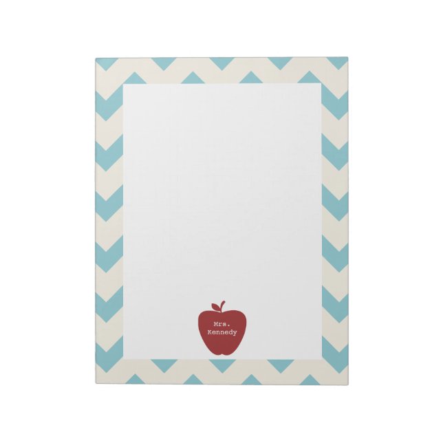 Red Apple Light Blue Chevron Teacher Anteckningsblock (Roterad)