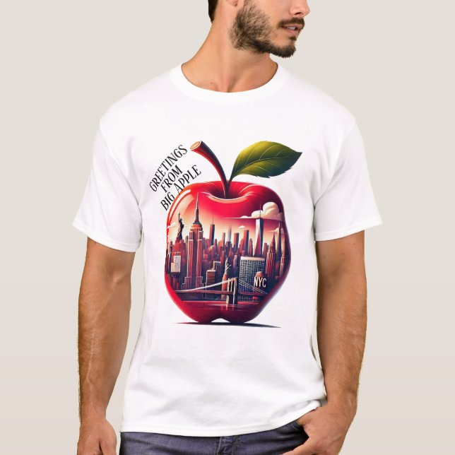 Red Apple med New York City Skyline T Shirt (Framsida)