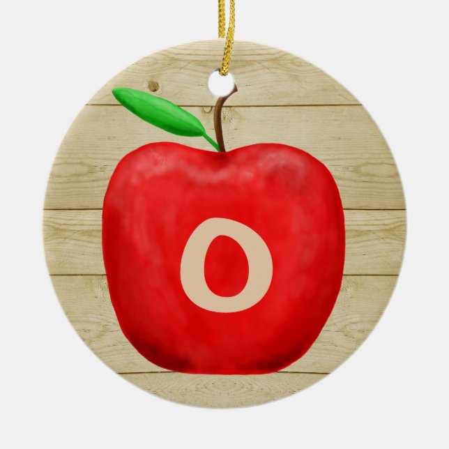 Red Apple Monogram Helgdag Julgransprydnad Keramik (Framsidan)