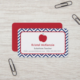 Red Apple & Navy Chevron Lärare Affärskort Visitkort