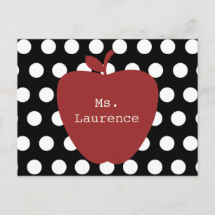 Red Apple & Polka Dot Teacher Vykort