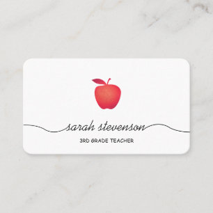 Red Apple School Elementary Teacher Simple White Visitkort