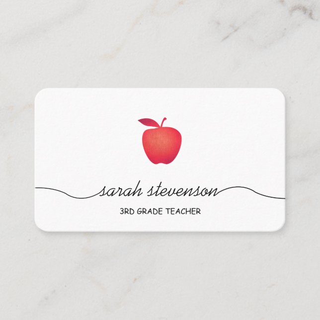 Red Apple School Elementary Teacher Simple White Visitkort (Framsida)