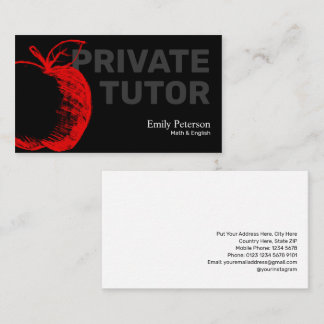 Red Apple Sketch Private Tutor Modern Black Visitkort
