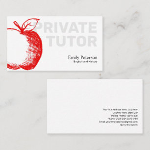 Red Apple Sketch Private Tutor Modern White Visitkort