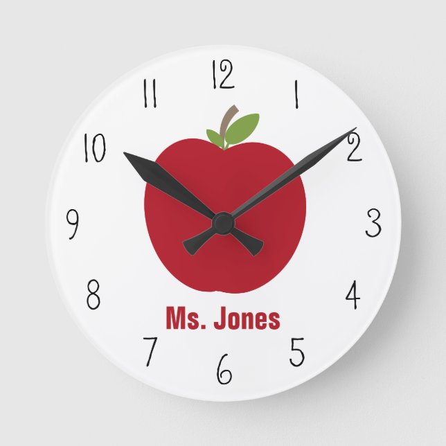 Red Apple Teacher Clock Rund Klocka (Framsida)