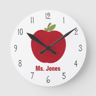 Red Apple Teacher Clock Rund Klocka