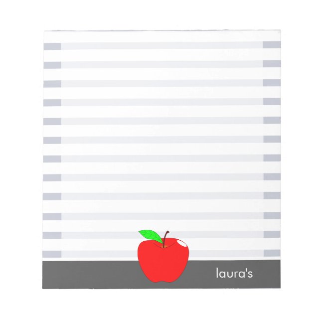 Red Apple Teacher Personlig Grått linjer Memopad Anteckningsblock (Framsida)