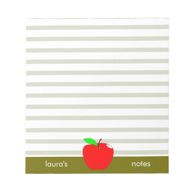 Red Apple Teacher Personlig Grönt linjer Anteckningsblock (Framsida)