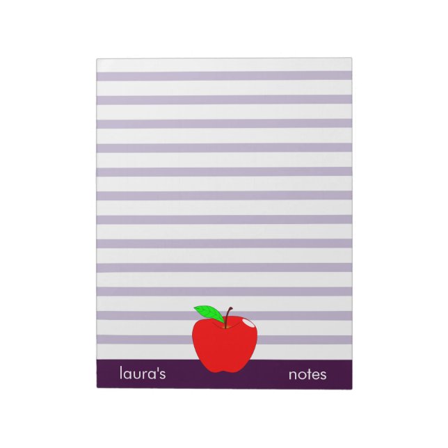 Red Apple Teacher Personlig lila linjer Anteckningsblock (Roterad)