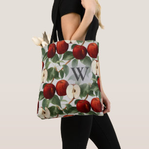 Red Apples Botanical Grått Watercolor Monogrammed Tygkasse