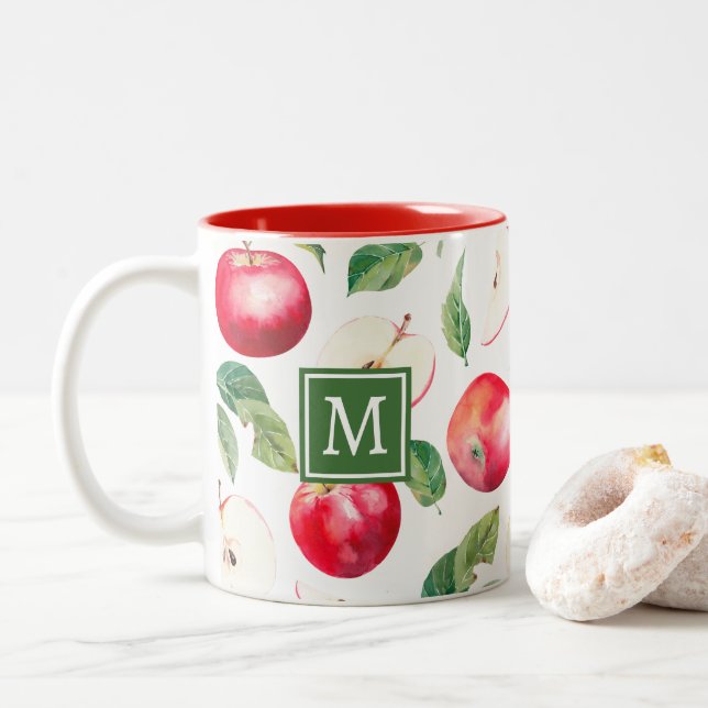 Red Apples Botanical Monogram Två-Tonad Mugg (Med munk)