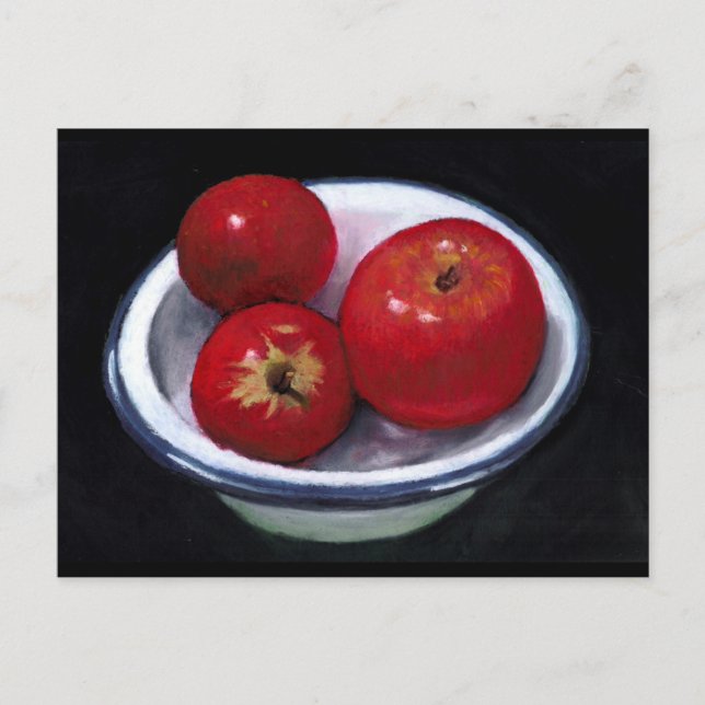 RED APPLES IN OIL PASTEL ART VYKORT (Framsida)