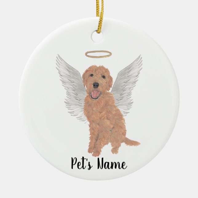 Red Apricot Golden Doodle Sympathy Memorial Pillar Julgransprydnad Keramik (Framsidan)