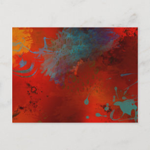 Red, Aqua & Guld Grunge Digital Abstrakt Art Vykort