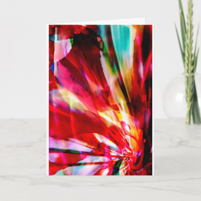 Red Aqua Gult Abstrakt Fantasy Flower Design Kort (Framsida)