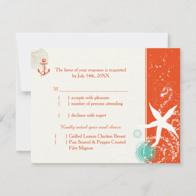 Red Aqua Ivory Nautical Bröllop Meal Choice OSA (Framsida)