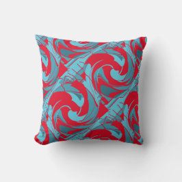 Red Aqua Turcos Diagonal Twirling Art Design Kudde
