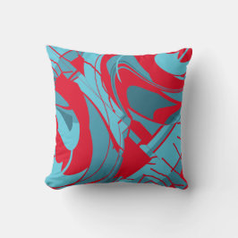 Red Aqua Turcos Flowing Abstrakt Blommigt Design Kudde