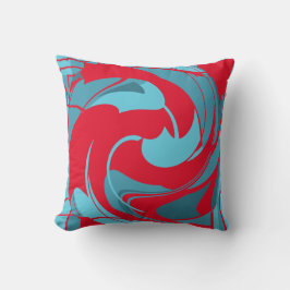 Red Aqua Turcos Swirling Abstrakt Blommdesign Kudde