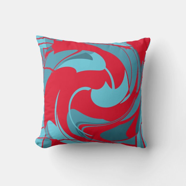 Red Aqua Turcos Swirling Abstrakt Blommdesign Kudde (Framsida)