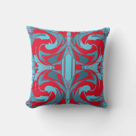 Red Aqua Turcos Swirling Large Ornate Tiles Kudde