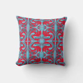 Red Aqua Turcos Swirling Small Ornate Tiles Kudde