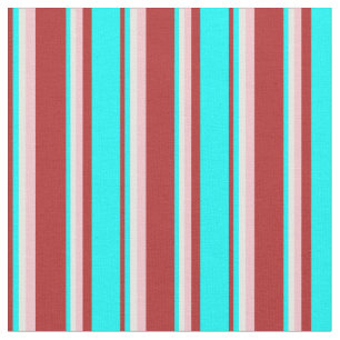 Red, Aqua, White & Rosa Färgad Linjer Mönster Tyg