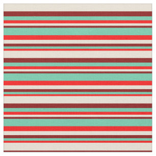 Red, Aquamarine, Maroon & Bisque Färgad Linjer Tyg