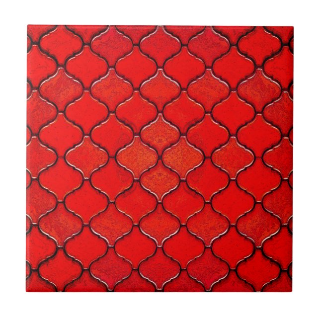 Red Arabesque Mönster Kakelplatta (Framsidan)