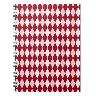 Red Argyle Crimson Rosa Small Diamond Shape Anteckningsbok Med Spiral