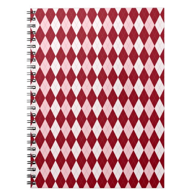Red Argyle Crimson Rosa Small Diamond Shape Anteckningsbok Med Spiral (Framsidan)