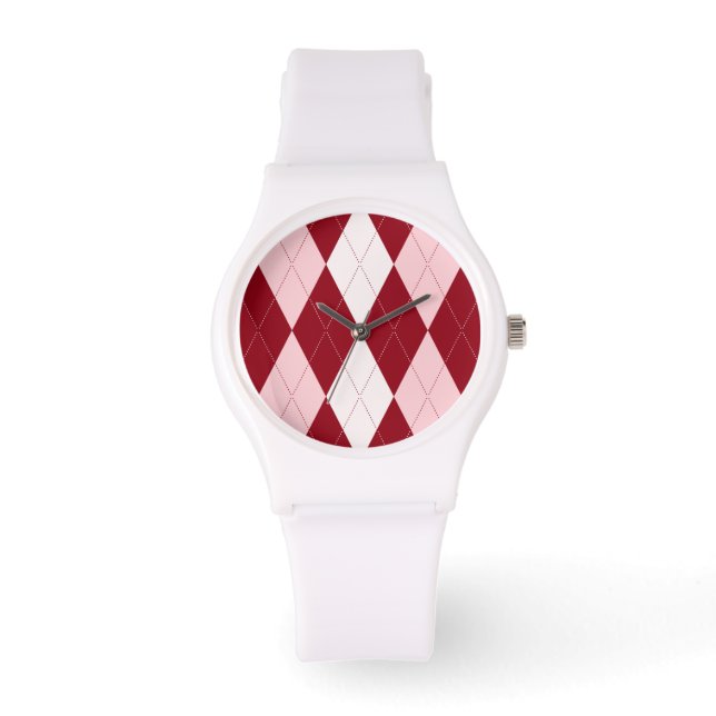 Red Argyle Crimson Rosa Small Diamond Shape Armbandsur (Framsida)