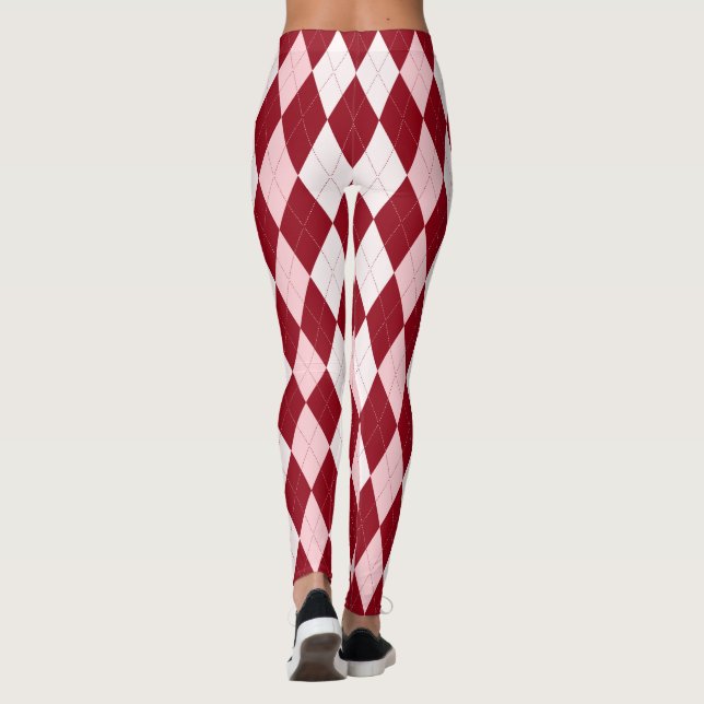 Red Argyle Crimson Rosa Small Diamond Shape Leggings (Baksida)