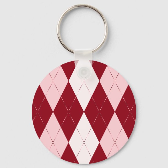 Red Argyle Crimson Rosa Small Diamond Shape Nyckelring (Framsida)