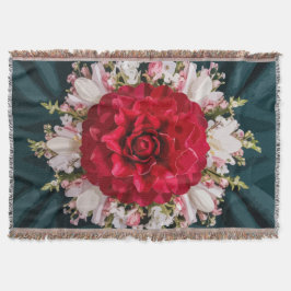 Red Armeria Blommigt Arrangemang på Luxurious Filt