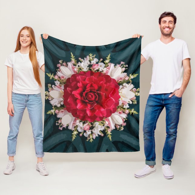 Red Armeria Blommigt Arrangemang på Luxurious Fleecefilt (På plats)