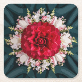 Red Armeria Blommigt Arrangemang på Luxurious Underlägg Papper Kvadrat