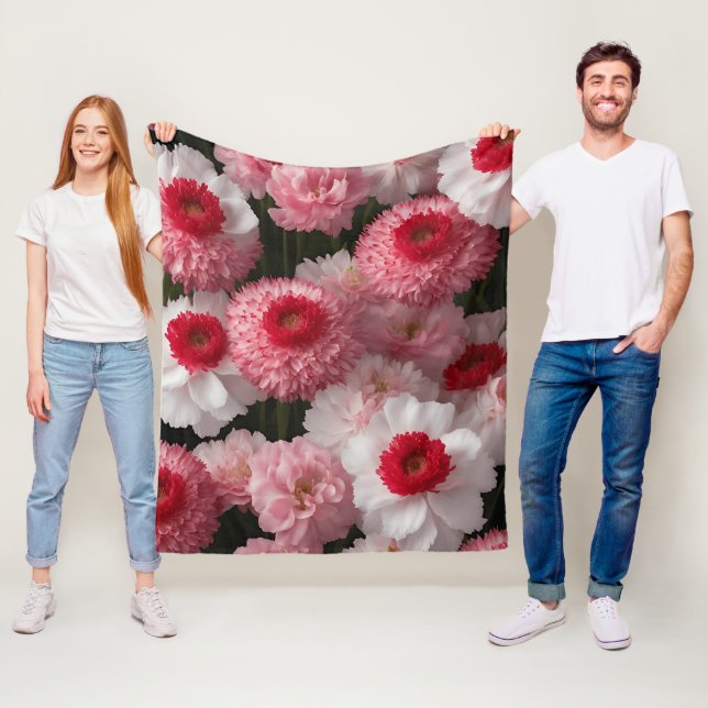 Red Armeria Blommigt Fleece Blanket - Luxurious Hi (På plats)