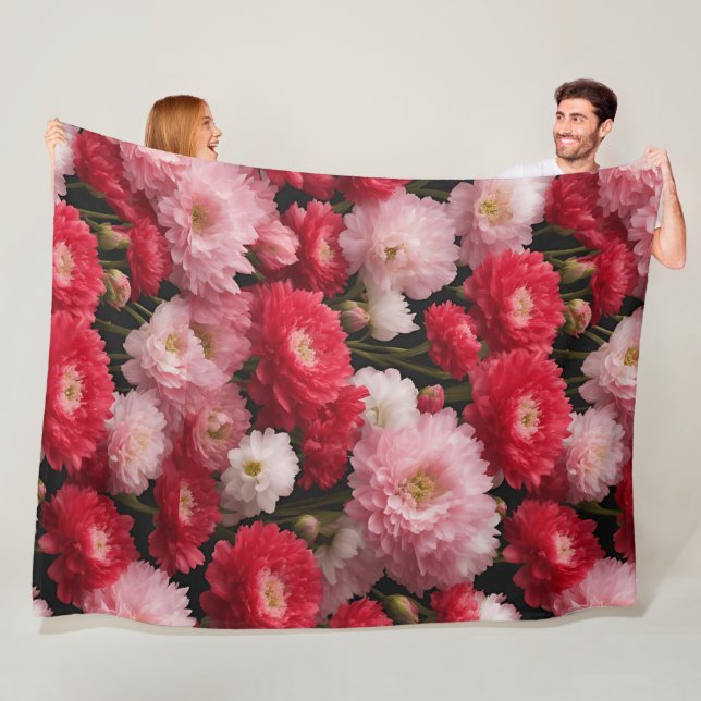 Red Armeria Blommigt Fleece Blanket - Luxurious Hi (På plats)
