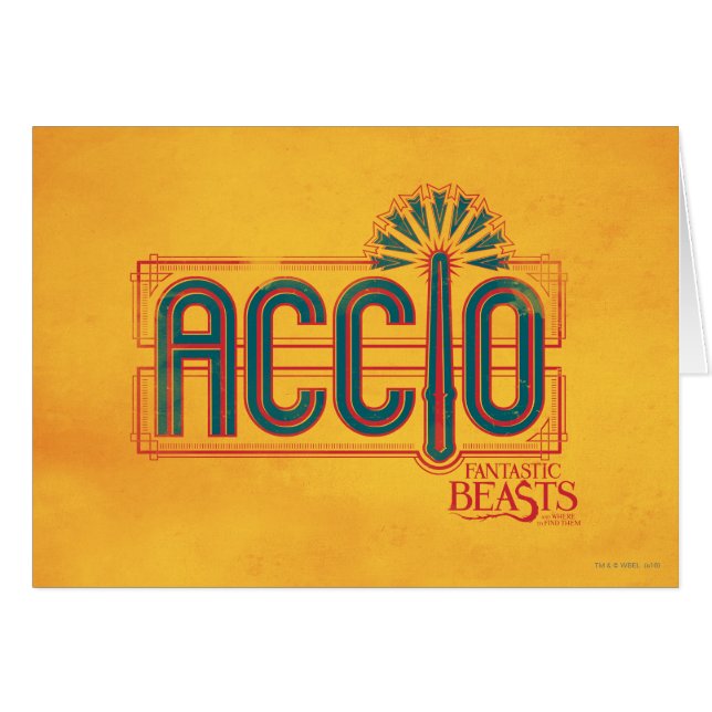 Red Art Deco ACCIO™ Spell Graphic Hälsningskort (Framsidan Horizontal)