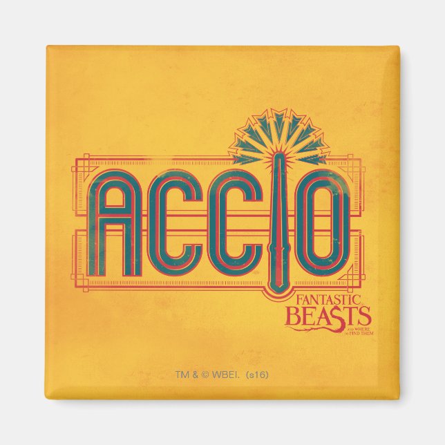 Red Art Deco ACCIO™ Spell Graphic Magnet (Framsidan)