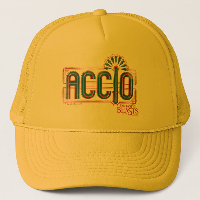 Red Art Deco ACCIO™ Spell Graphic Truckerkeps (Framsida)