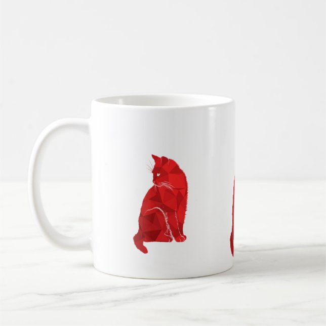 Red Art Deco Cat Kaffemugg (Vänster)