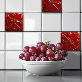 Red Art Deco Kakelplatta