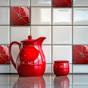Red Art Deco Kakelplatta