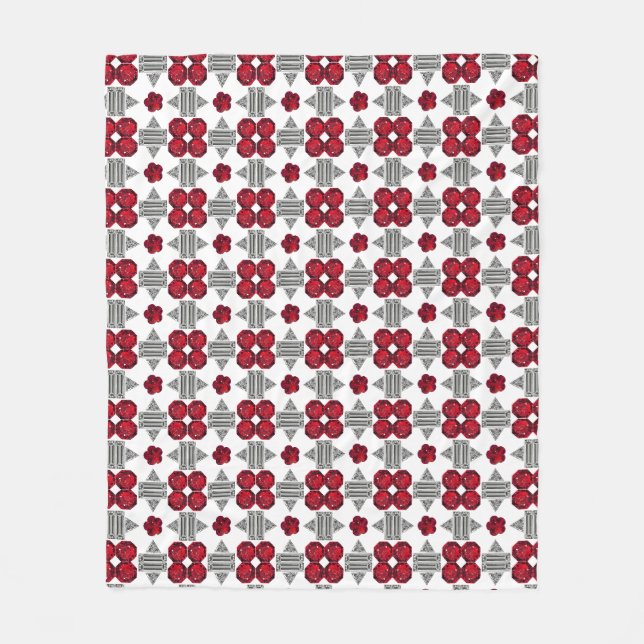 Red Art Deco Mönster Fleecefilt (Framsidan)
