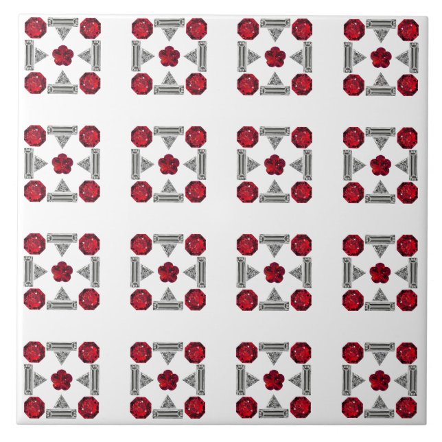 Red Art Deco Mönster Kakelplatta (Framsidan)